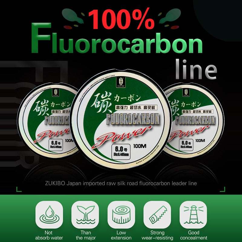 ZUKIBO 50M/100M 100% Fluorocarbon Fishing Line Japanese Imported Mater